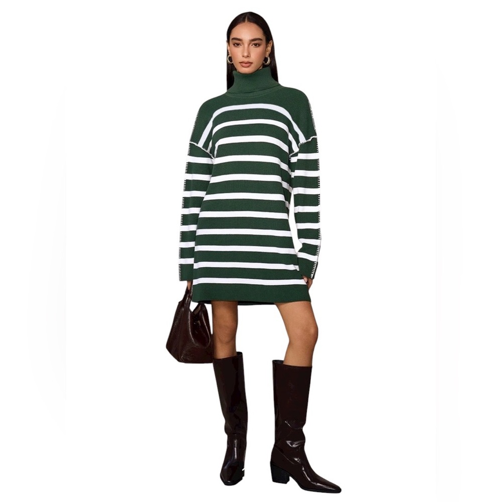 Tuckernuck Hyacinth House Emsley Pine green striped sweater dress in size XS